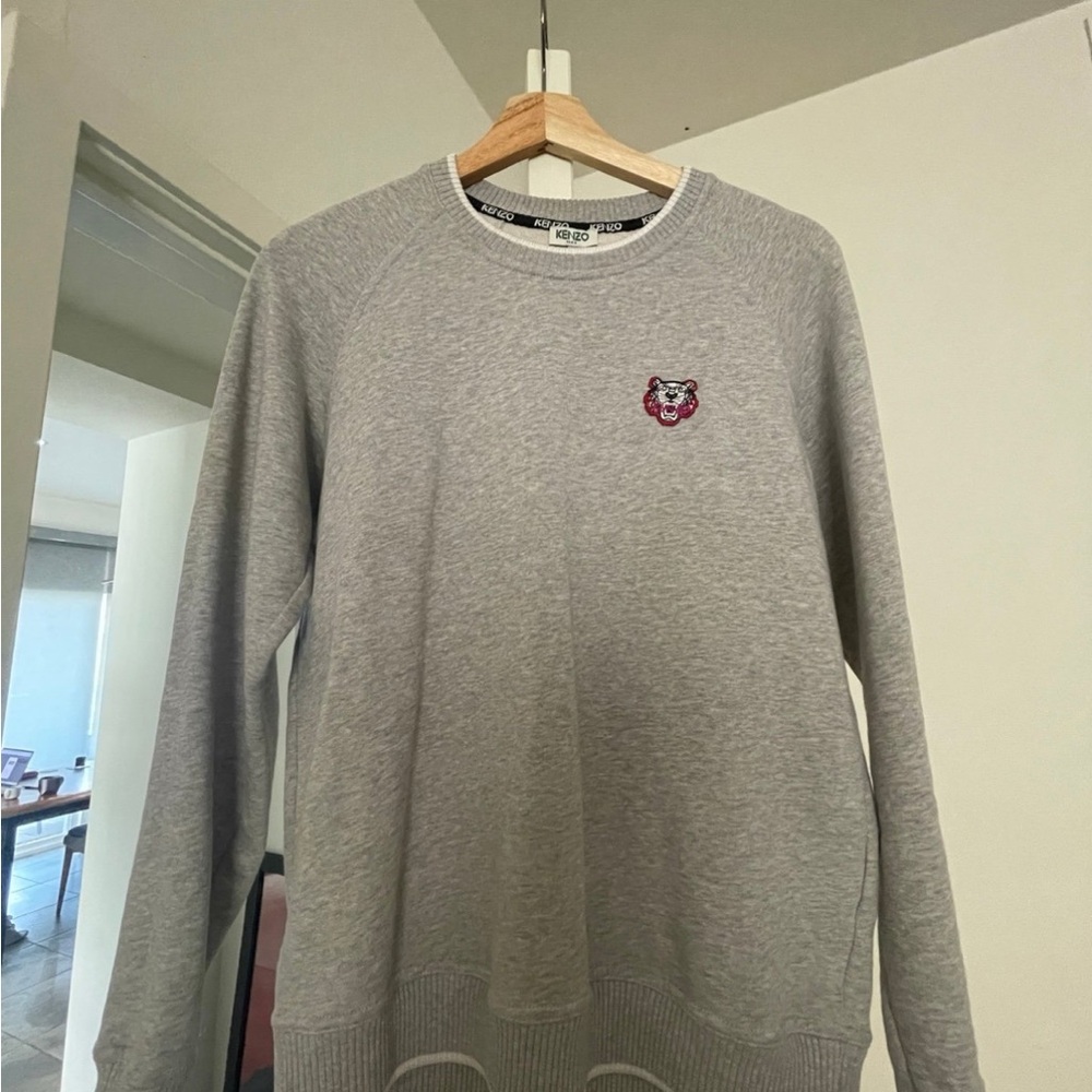 Kenzo Gray Classic Crewneck Sweater with Embroidered Logo